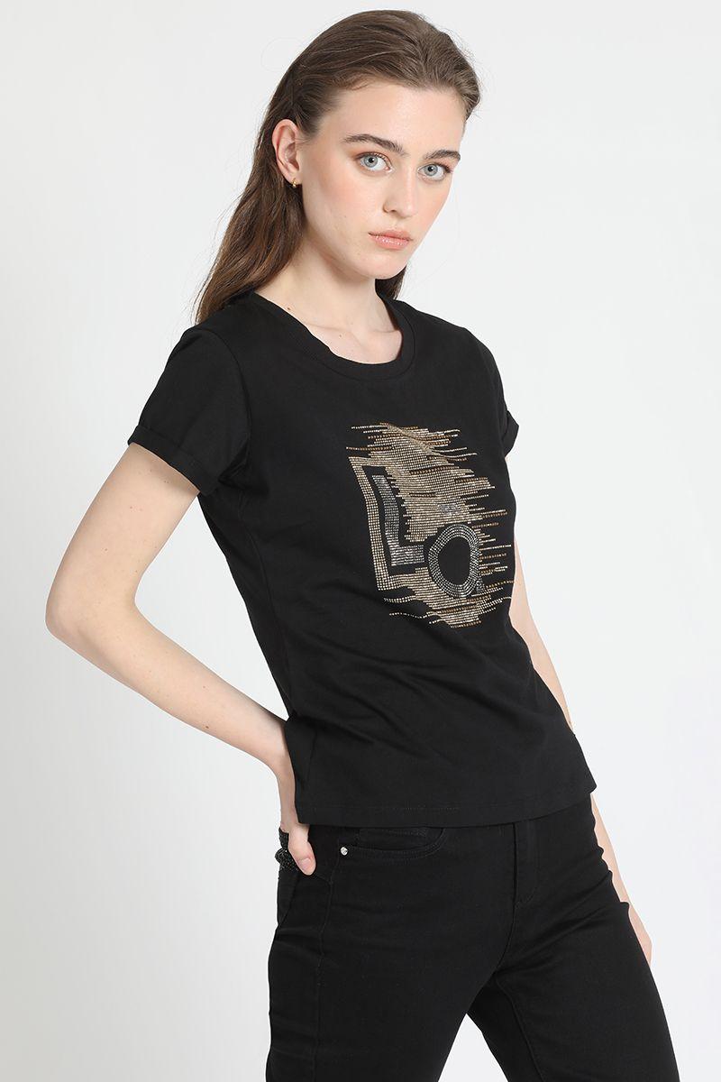 Polera Algodón Spandex Brillos, Negro Liola-0