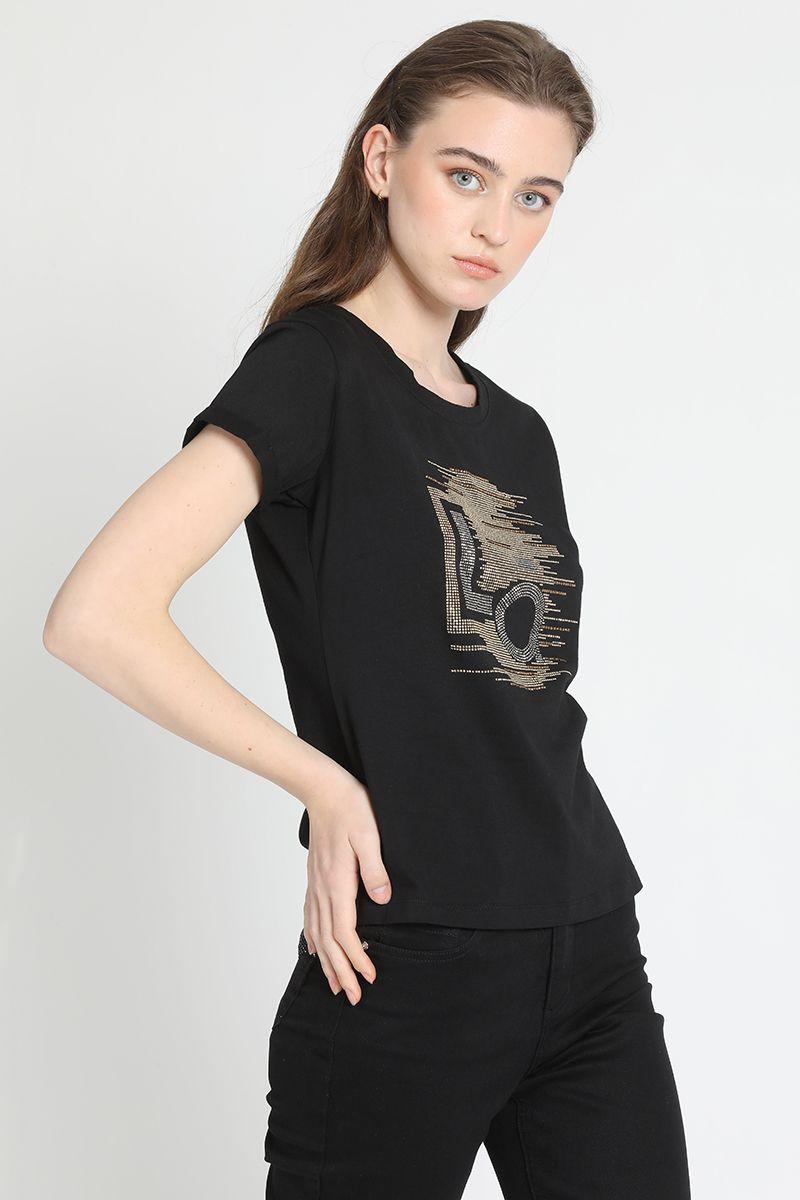 Polera Algodón Spandex Brillos, Negro Liola-3