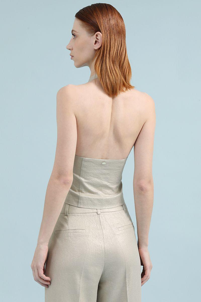Top Halter Con Lino Folia, Beige Liola-5