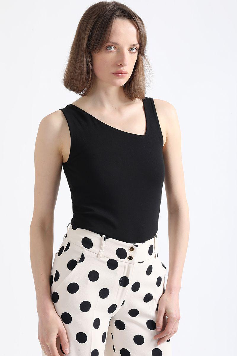 Polera Algodón Spandex Escote Asimetrico, Negro Liola-0