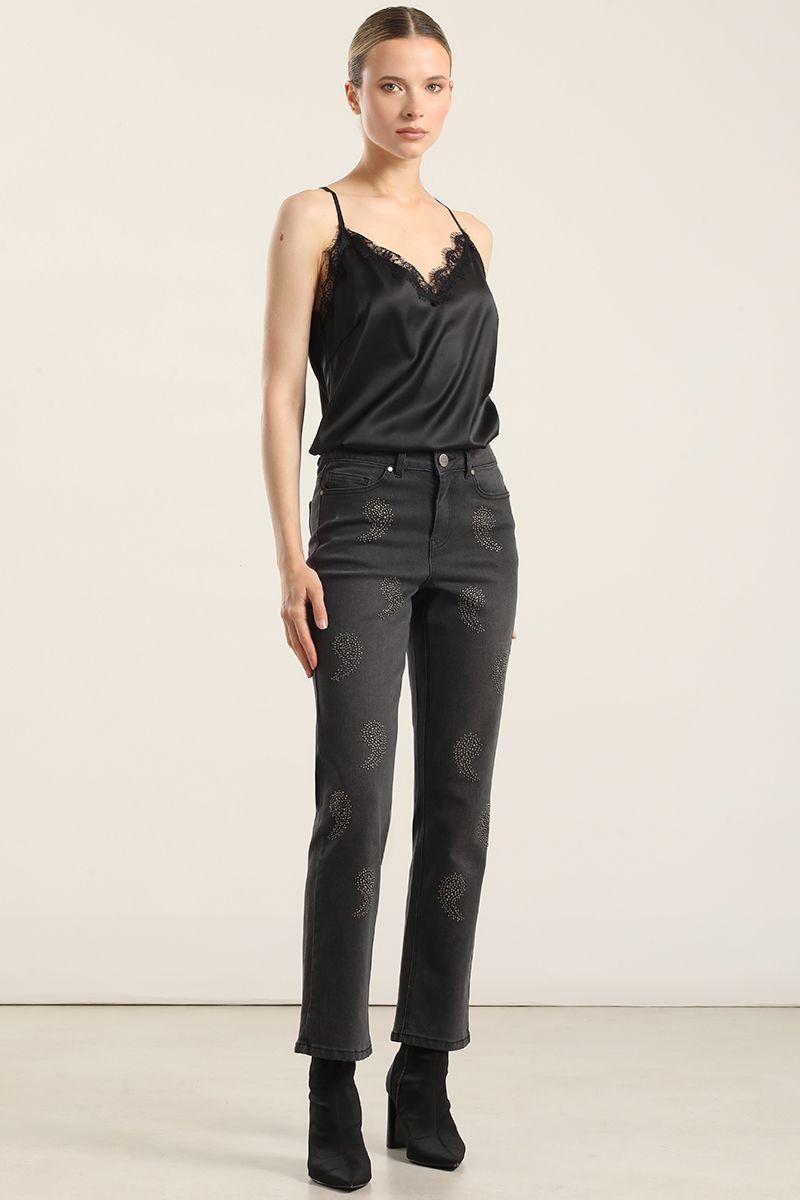 Jeans slim, amebas tachas, gris Liola-0