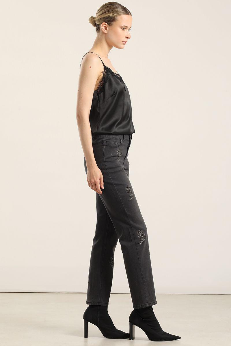 Jeans slim, amebas tachas, gris Liola-2