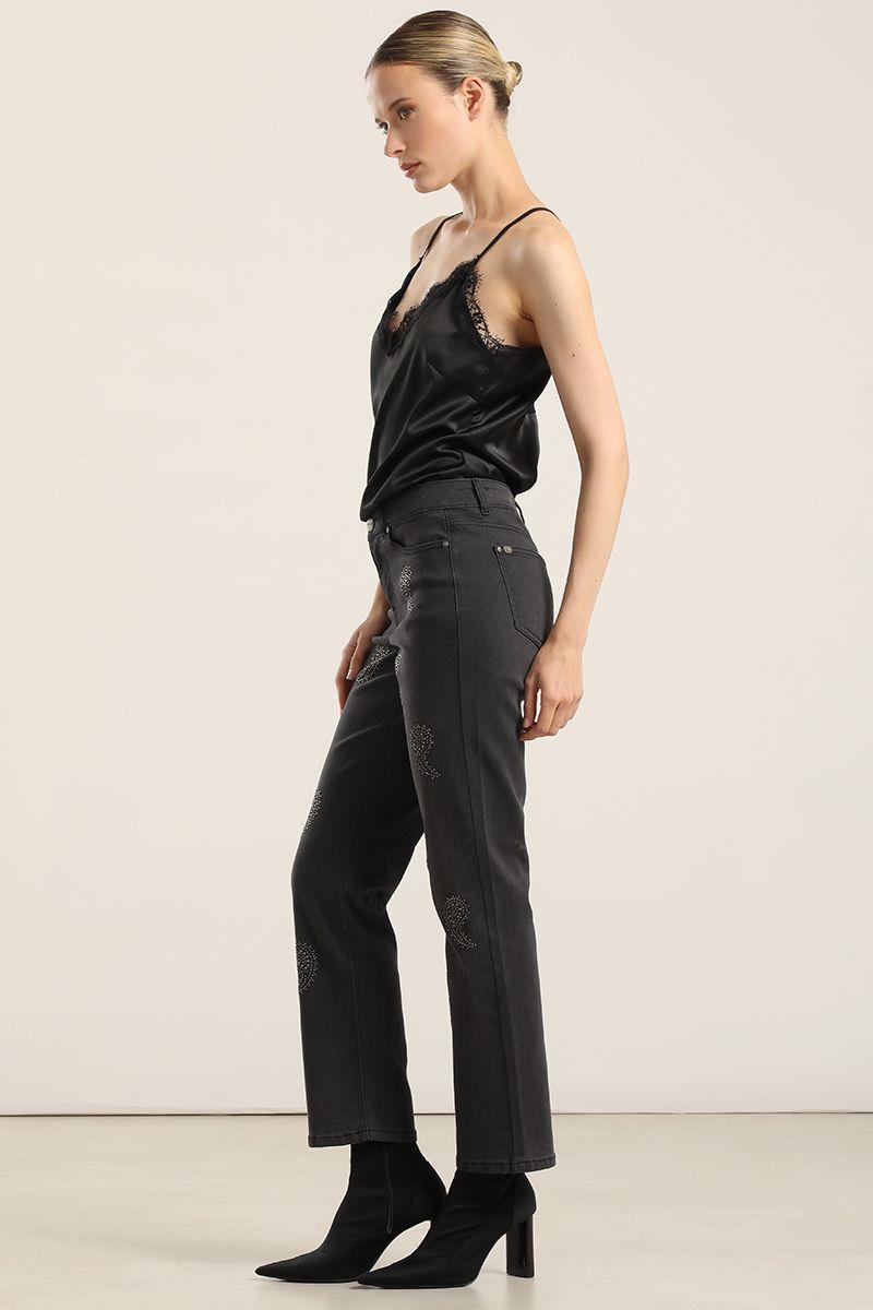 Jeans slim, amebas tachas, gris Liola-5