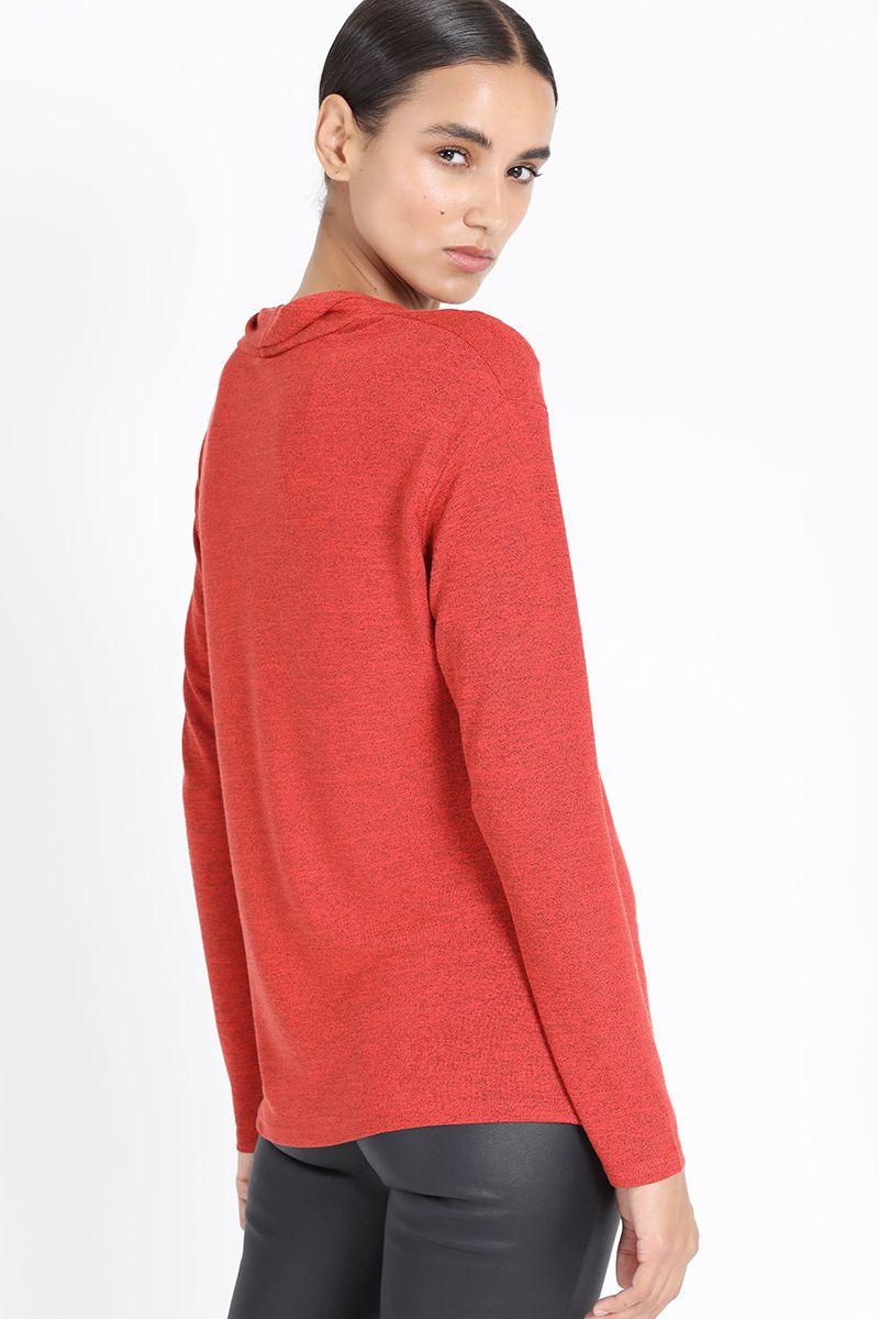 Top Jersey Melange, Cuello Drapeado, Naranjo Liola-2