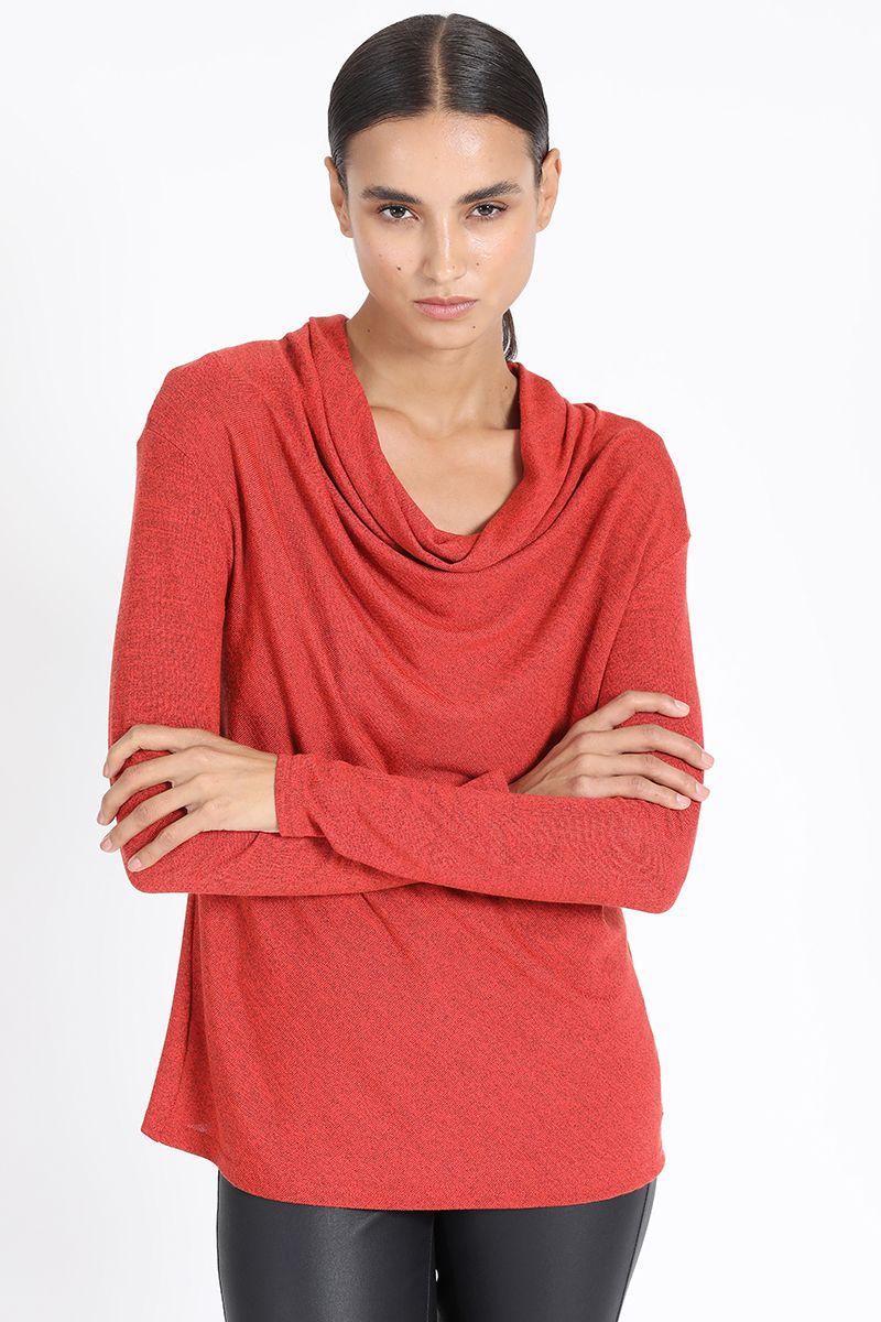 Top Jersey Melange, Cuello Drapeado, Naranjo Liola-5