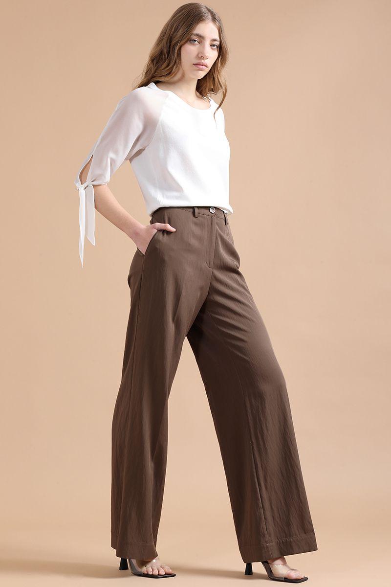 Pantalon Ancho Con Lyocell, Tiro Alto, Café Liola-5