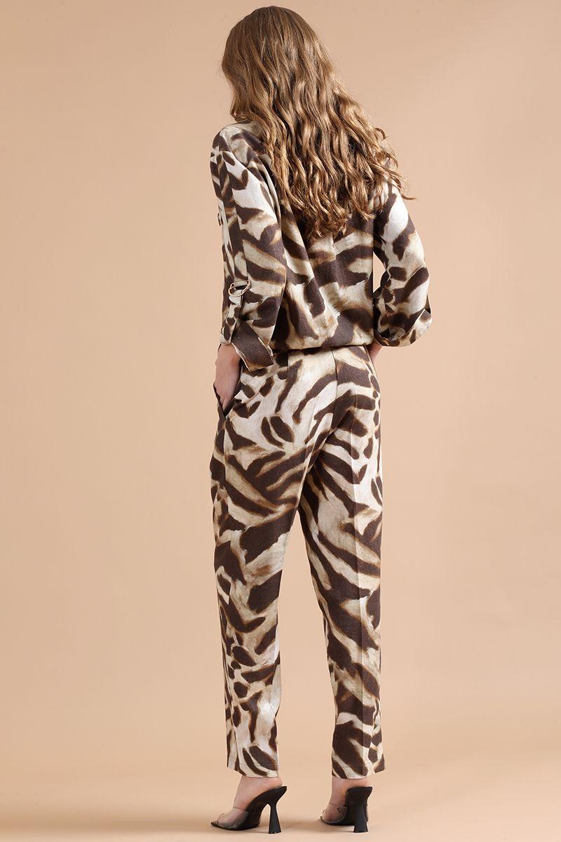 Pantalon Sastre, Con Lino, Animal Print, Cafe Liola-3