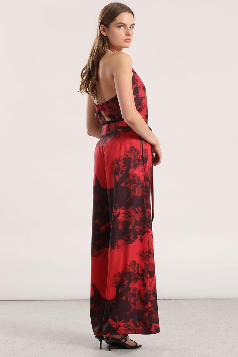 Pantalon ancho estampado mujer liola rojo-2