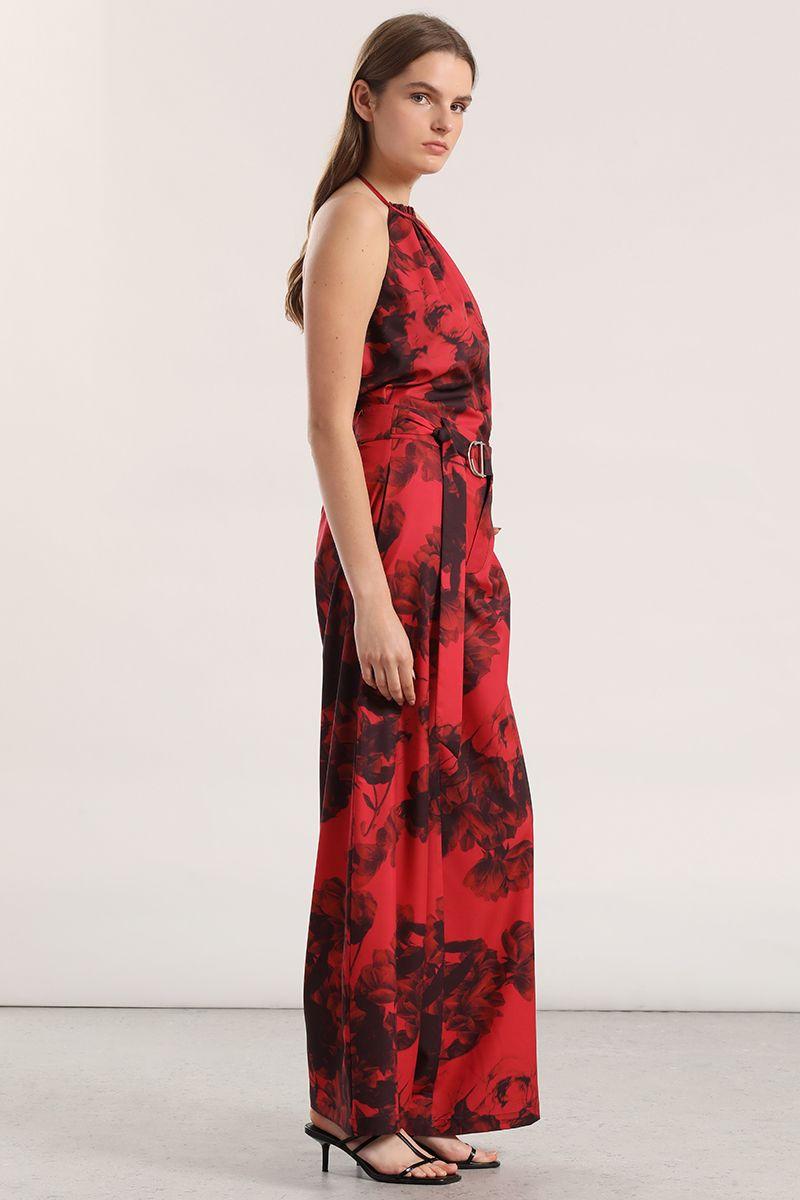 Pantalon ancho estampado mujer liola rojo-3