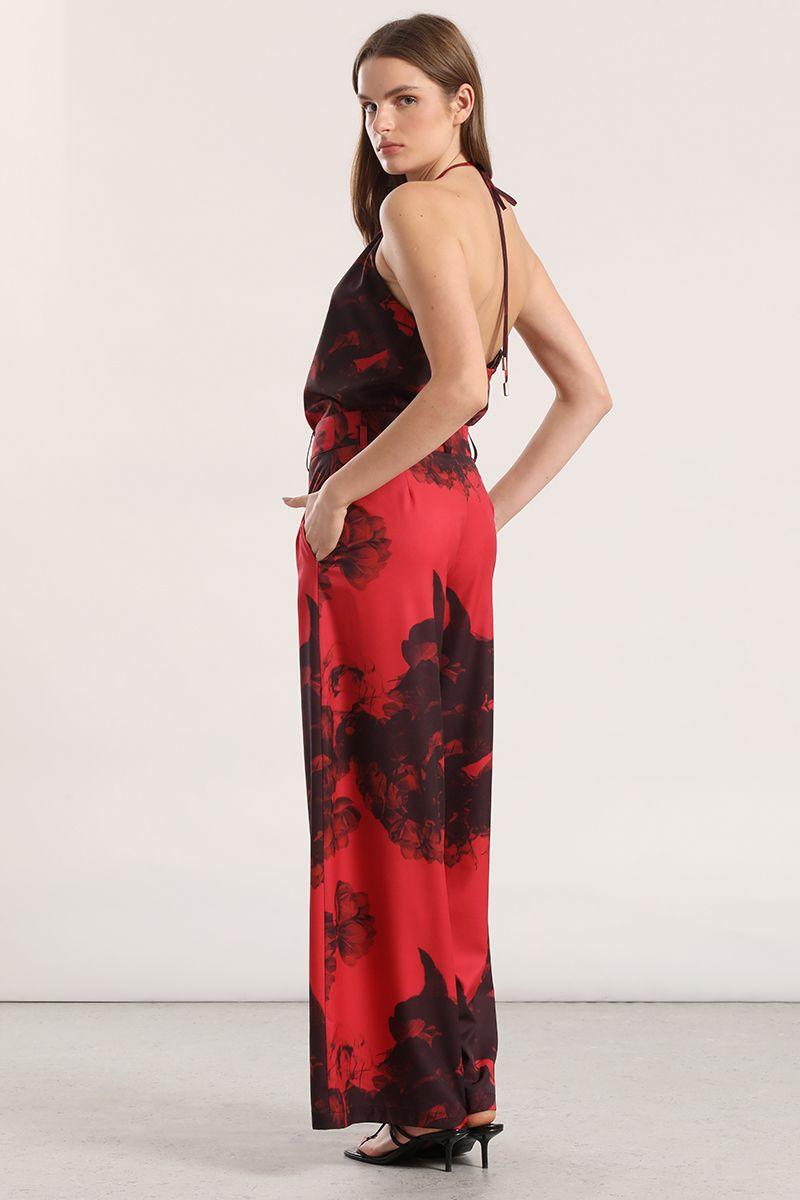 Pantalon ancho estampado mujer liola rojo-4