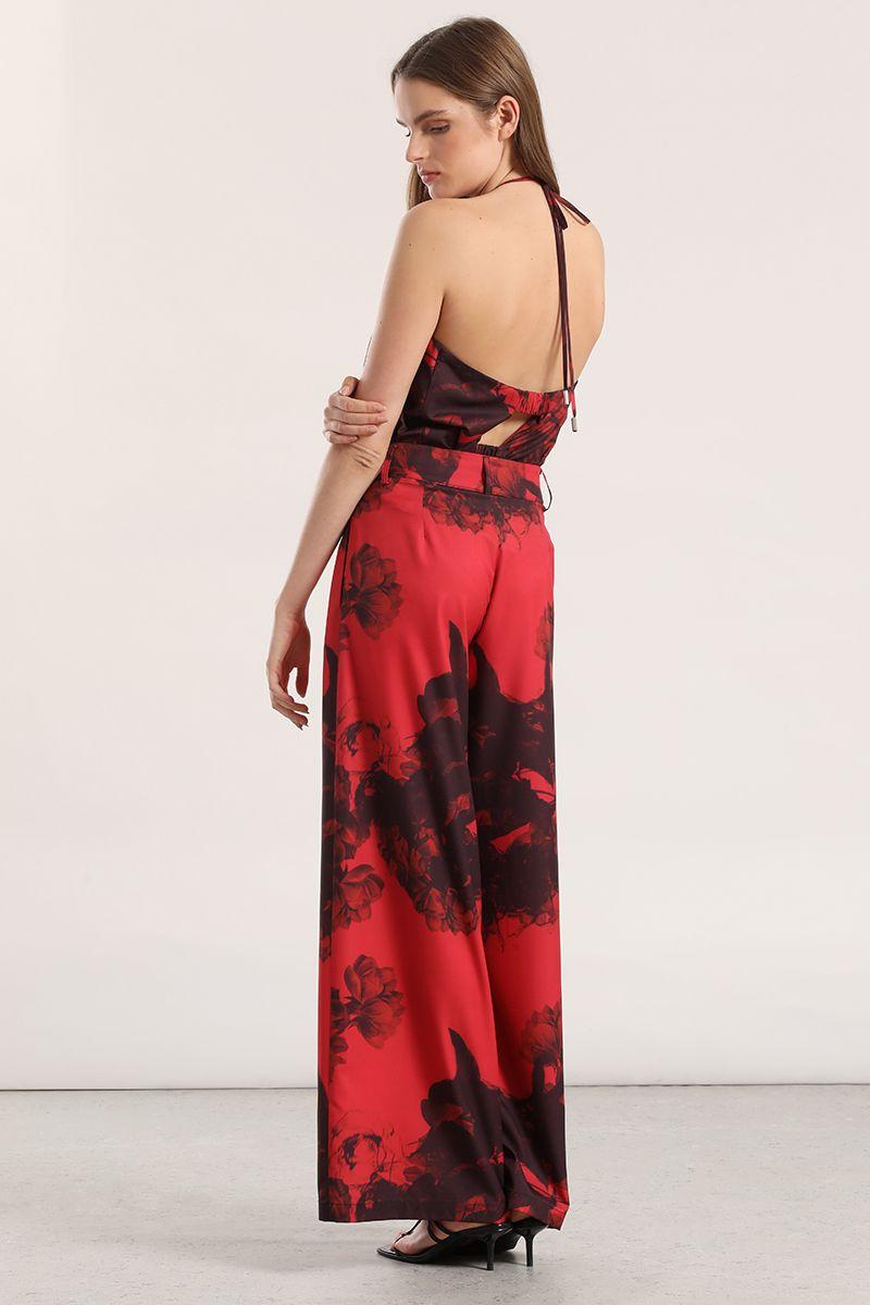 Pantalon ancho estampado mujer liola rojo-5