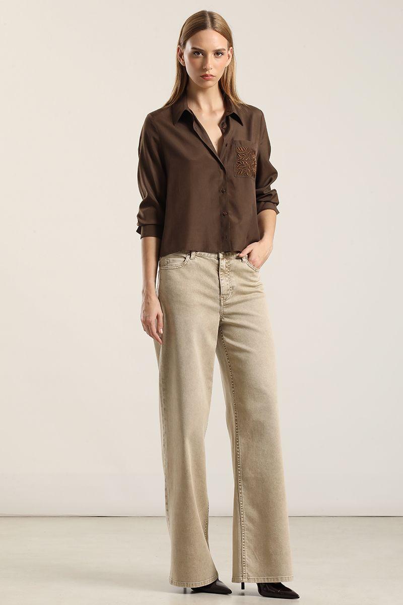 Jeans Color Straight, Procesado, Beige Liola-0