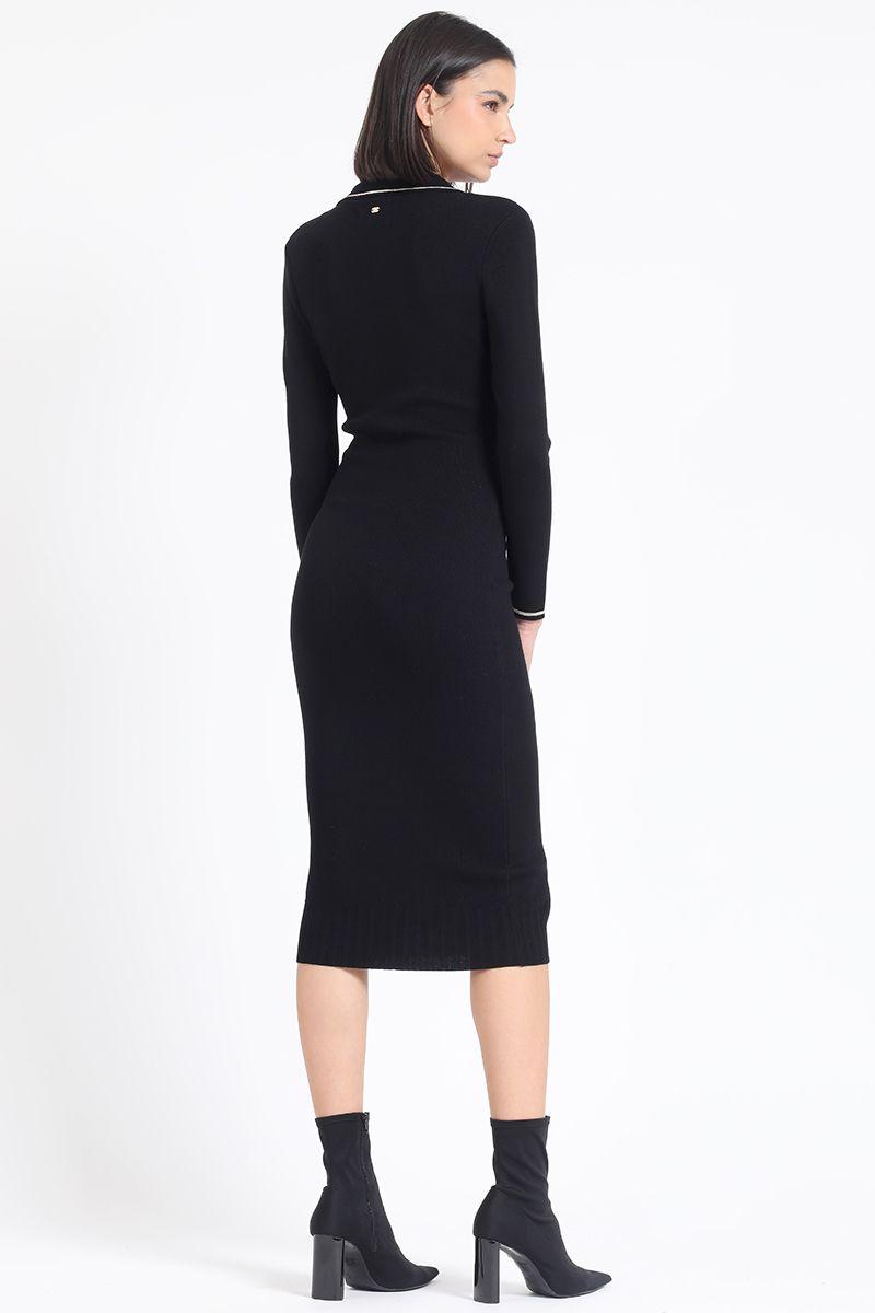 Vestido Midi Tejido Punto, Negro Liola-3