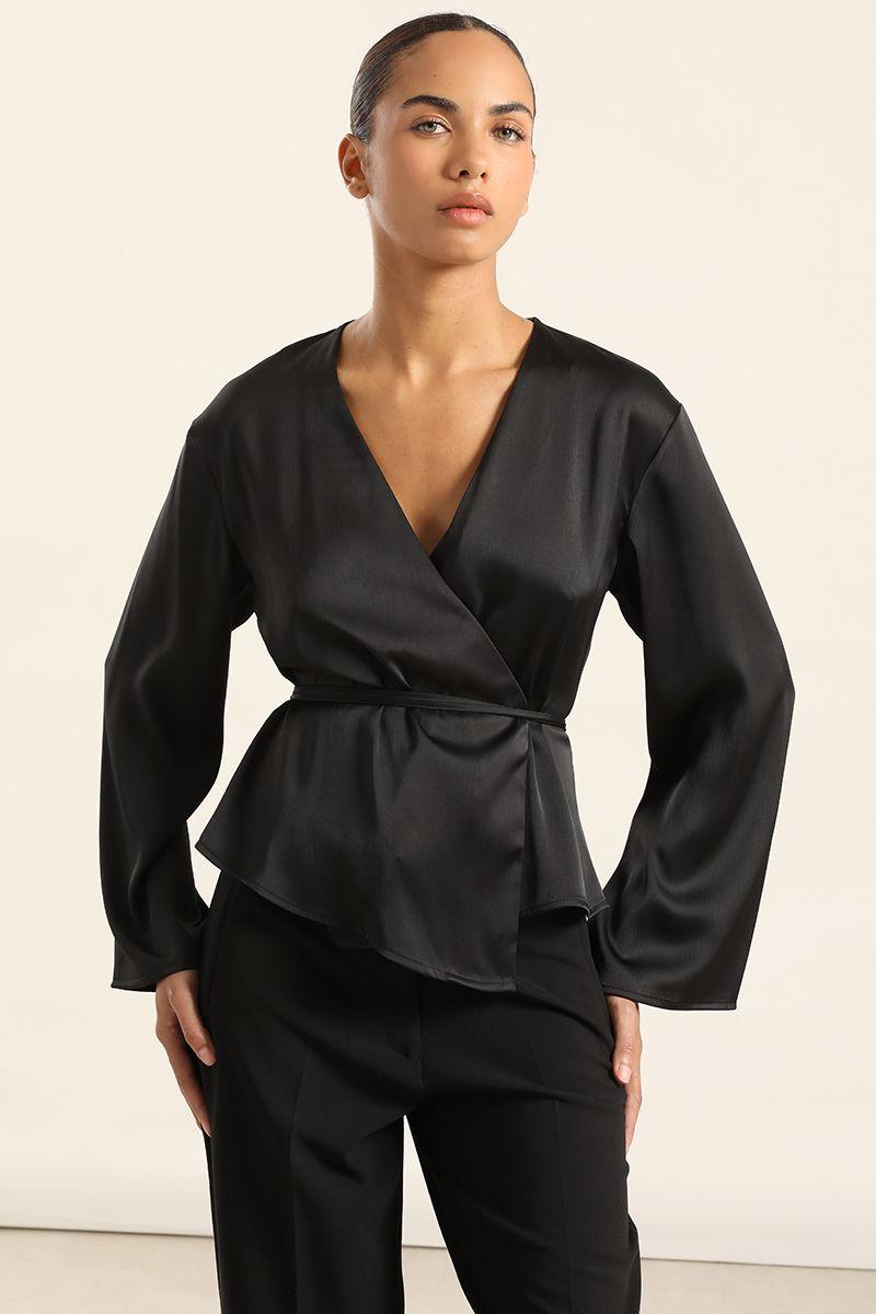 Blusa Cruzada Satin, Negro Liola-2