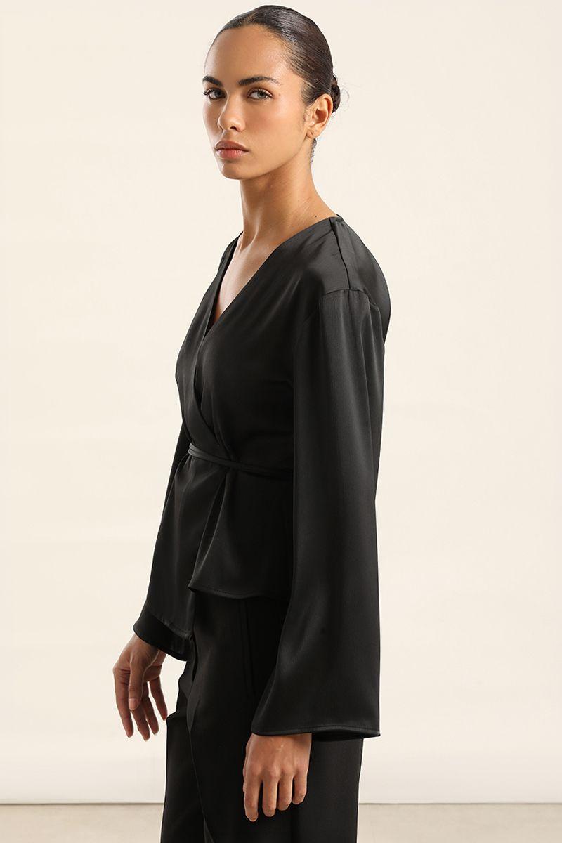 Blusa Cruzada Satin, Negro Liola-3