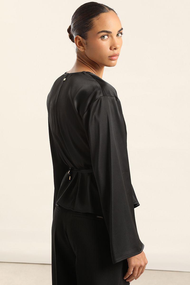 Blusa Cruzada Satin, Negro Liola-4