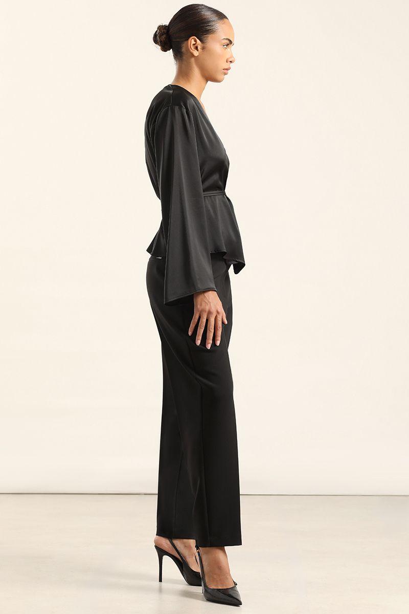 Blusa Cruzada Satin, Negro Liola-5