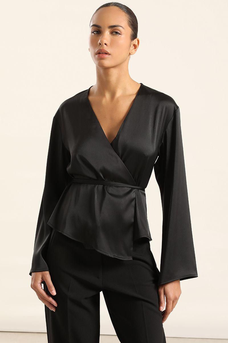 Blusa Cruzada Satin, Negro Liola-6