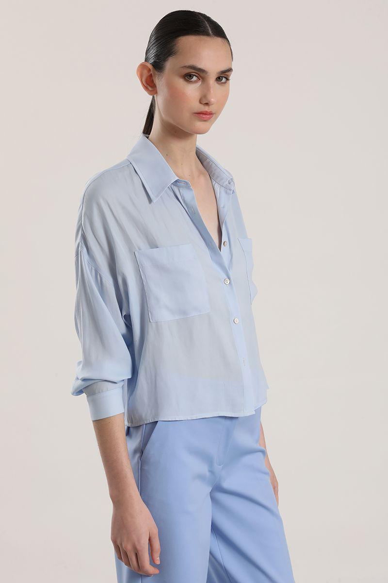 Blusa amplia satinada Liola mujer celeste-2