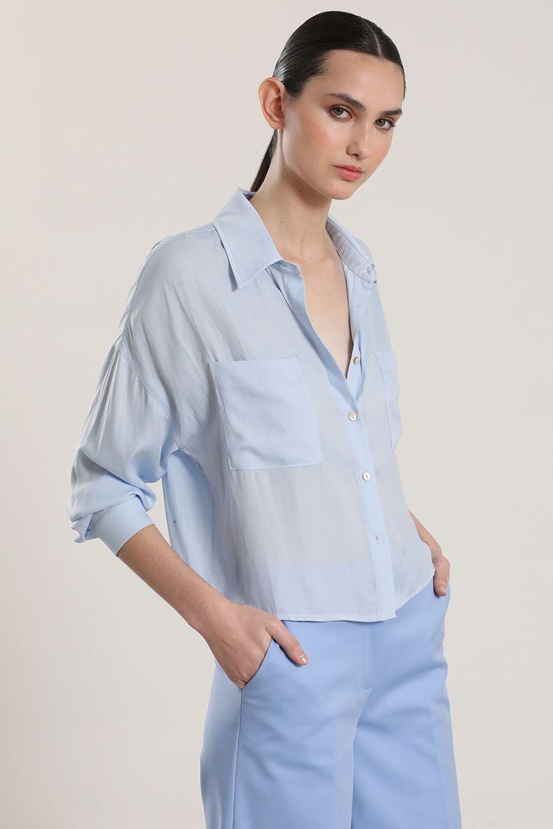 Blusa amplia satinada Liola mujer celeste-3