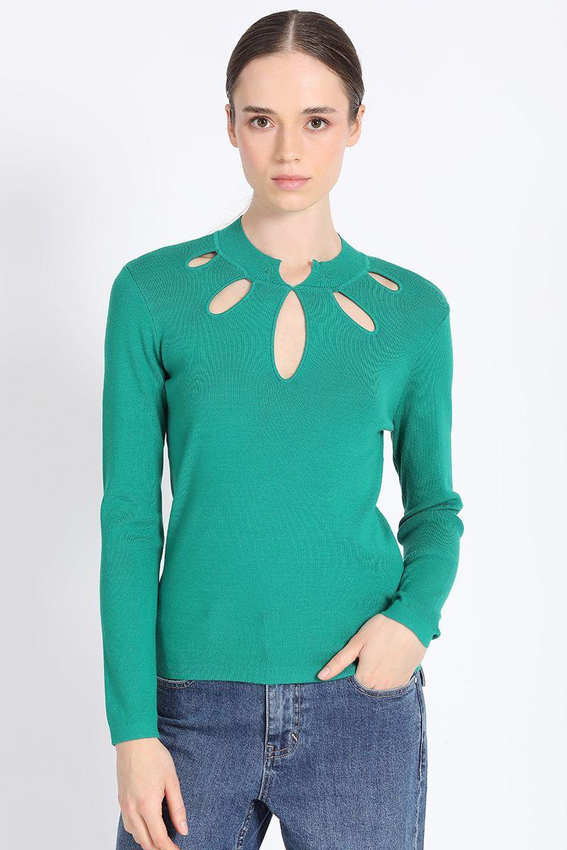 Tejido Punto Aberturas En Gotas, Verde Liola-0