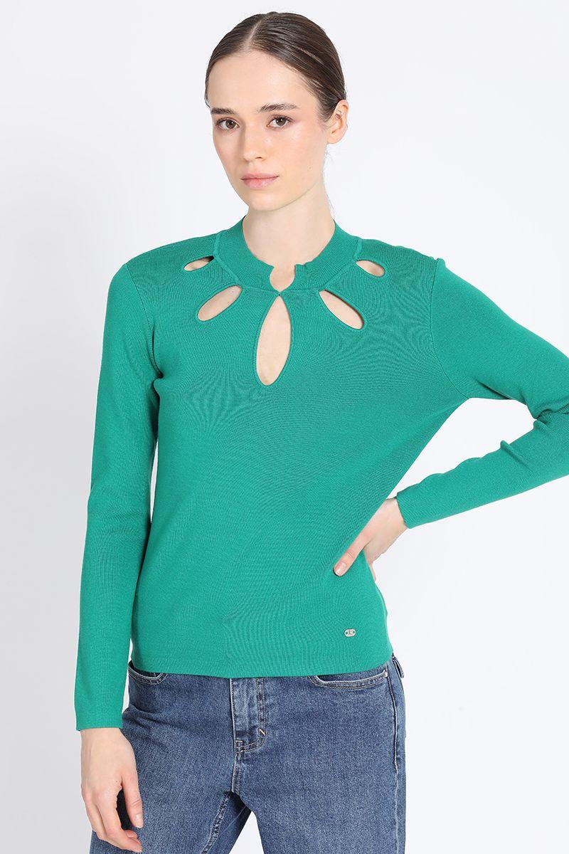 Tejido Punto Aberturas En Gotas, Verde Liola-3