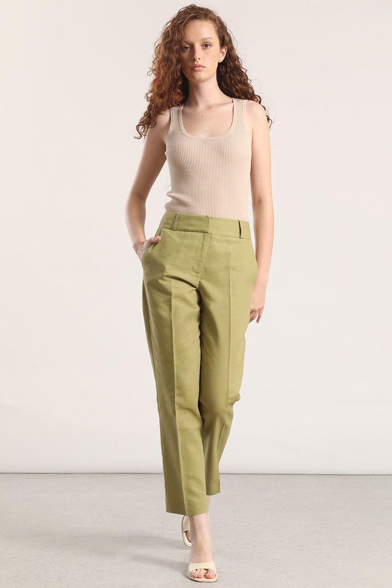 Pantalón sastre lino liola verde-0