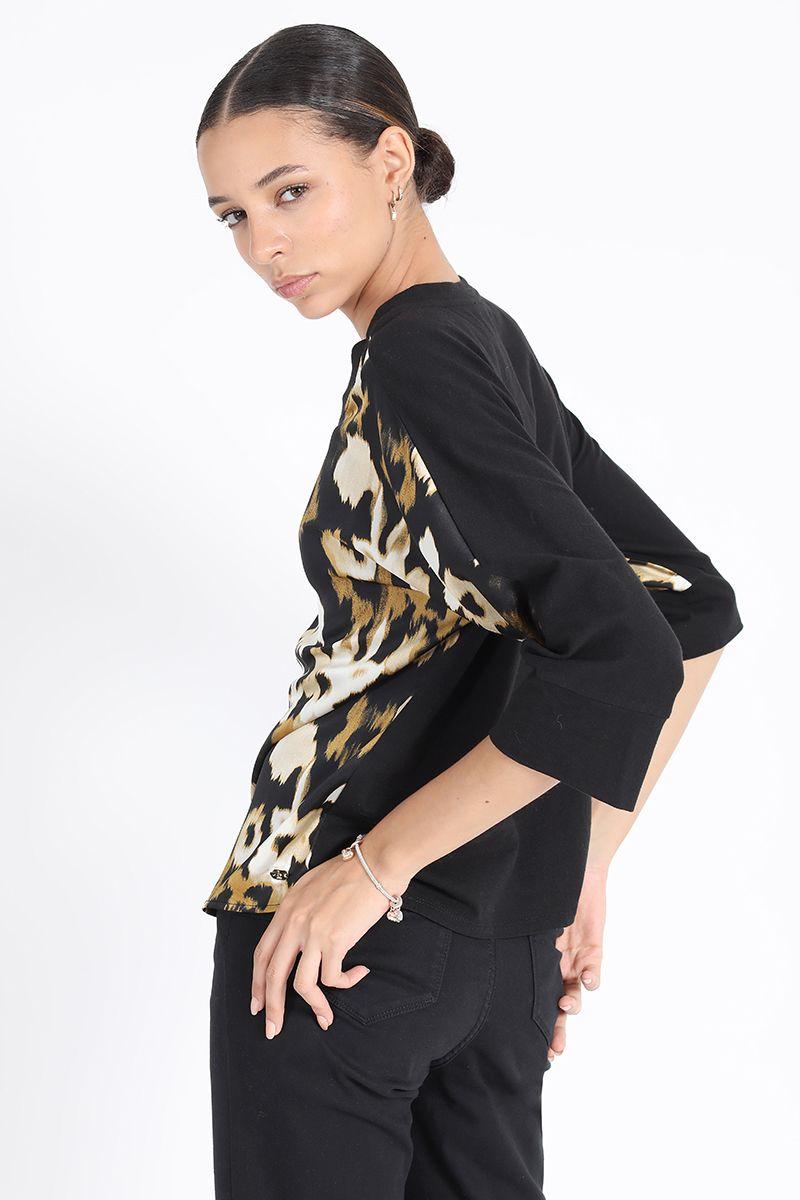 Polera Satin Mix Estampada Cafe Liola-2
