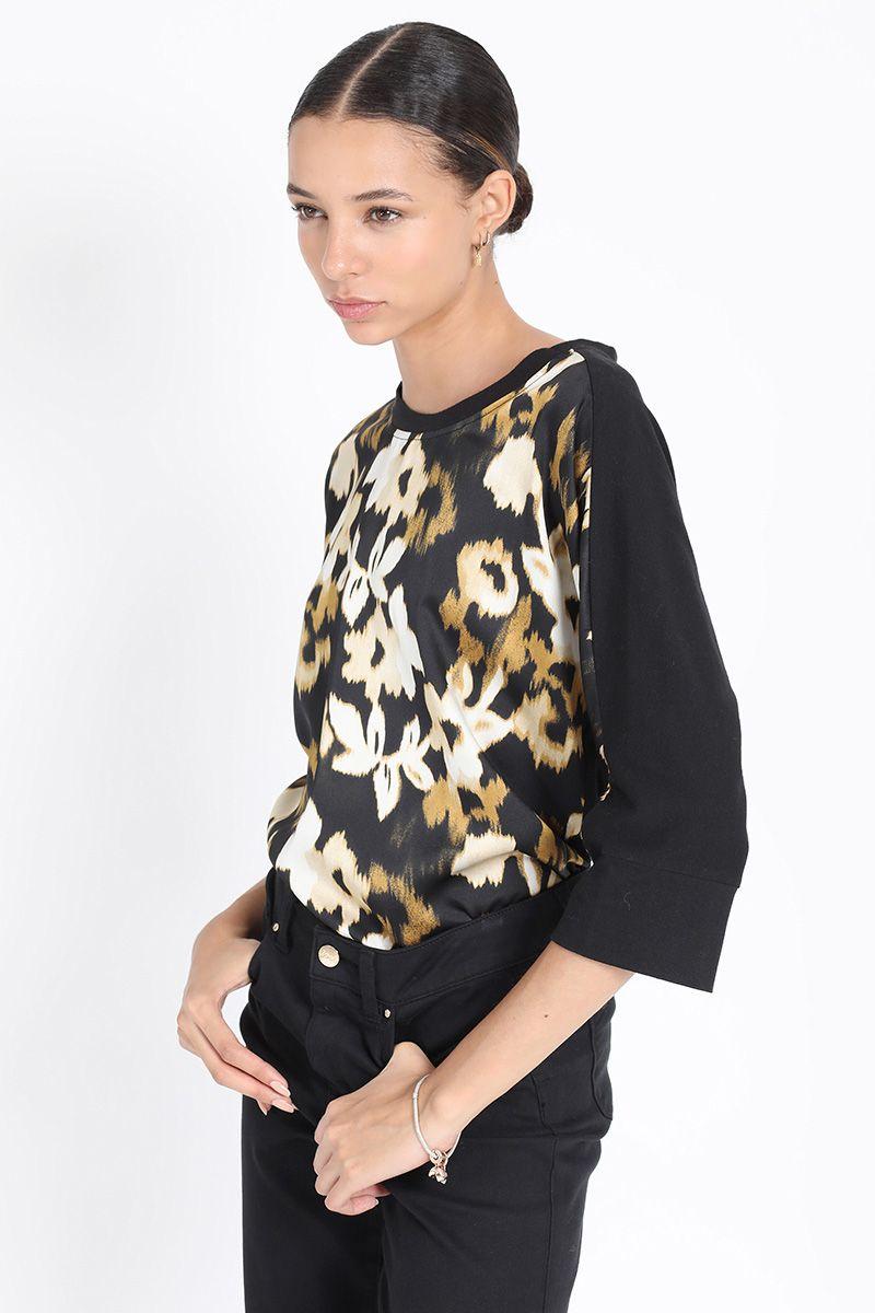 Polera Satin Mix Estampada Cafe Liola-3