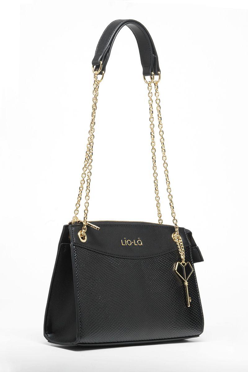 Cartera Efecto Cuero Mezcla Piton, Negro Liola-2