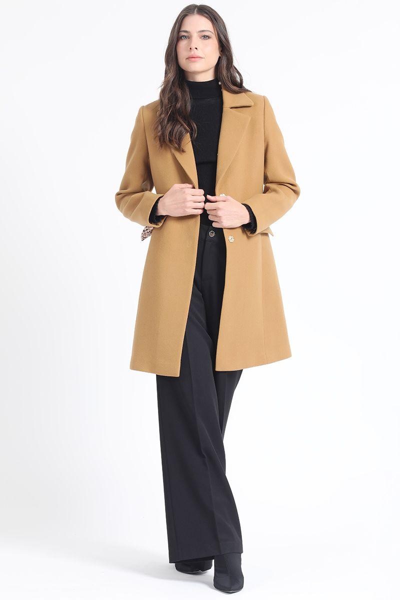 Abrigo Basico Forro Estampado, Muflon Camel Liola-2