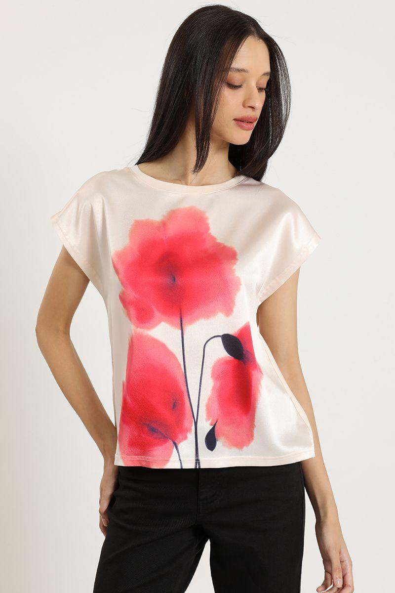 Polera satin, estampado, beige Liola-0