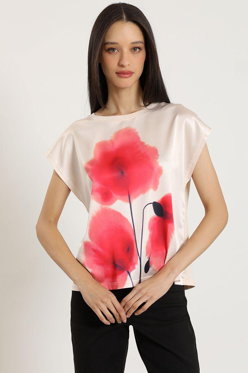 Polera satin, estampado, beige Liola-2