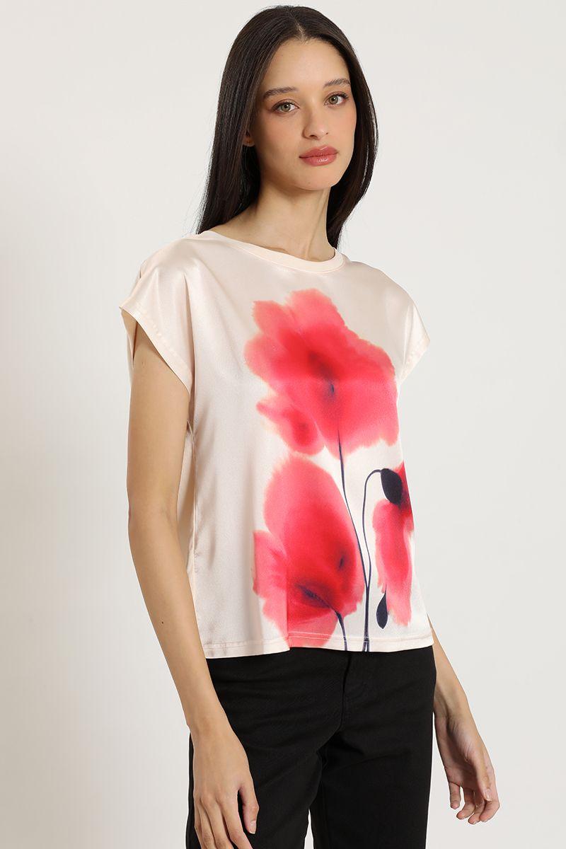 Polera satin, estampado, beige Liola-3