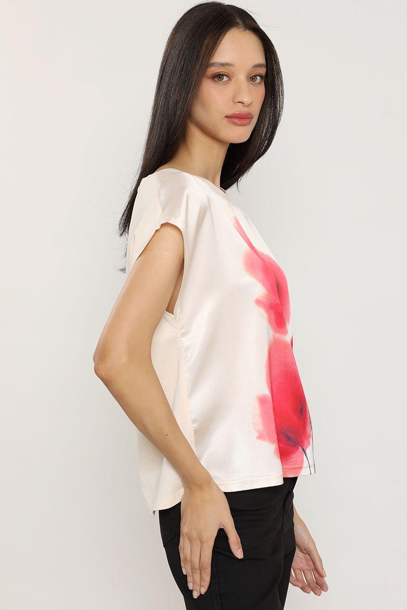 Polera satin, estampado, beige Liola-4