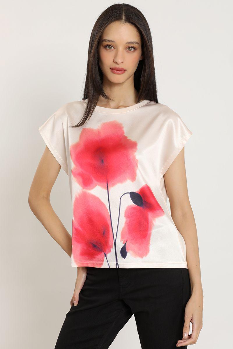 Polera satin, estampado, beige Liola-5