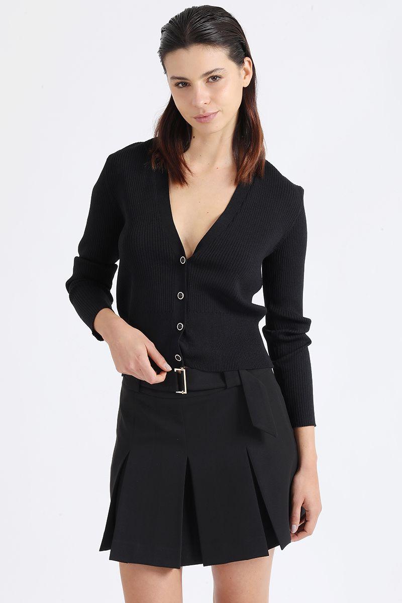 Cardigan Tejido Punto, Boton Fantasia, Negro Liola-0