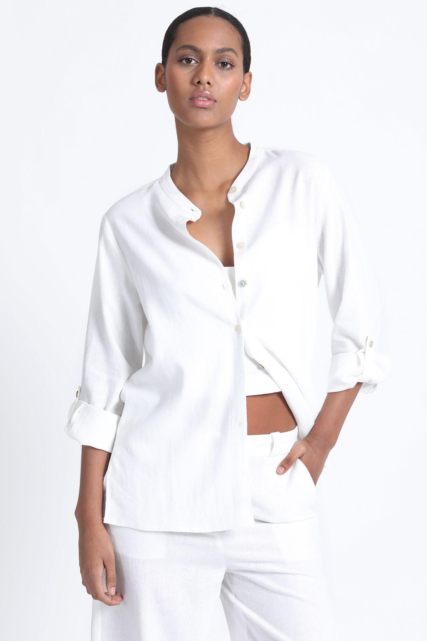 Camisa Larga Lino Mix Crudo Liola-0
