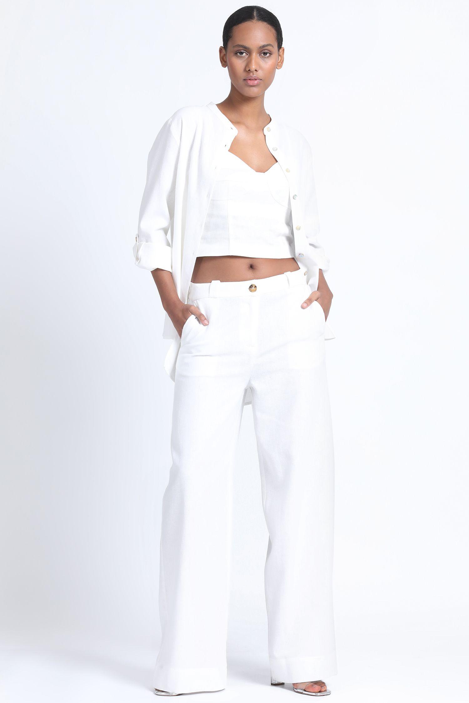 Camisa Larga Lino Mix Crudo Liola-1