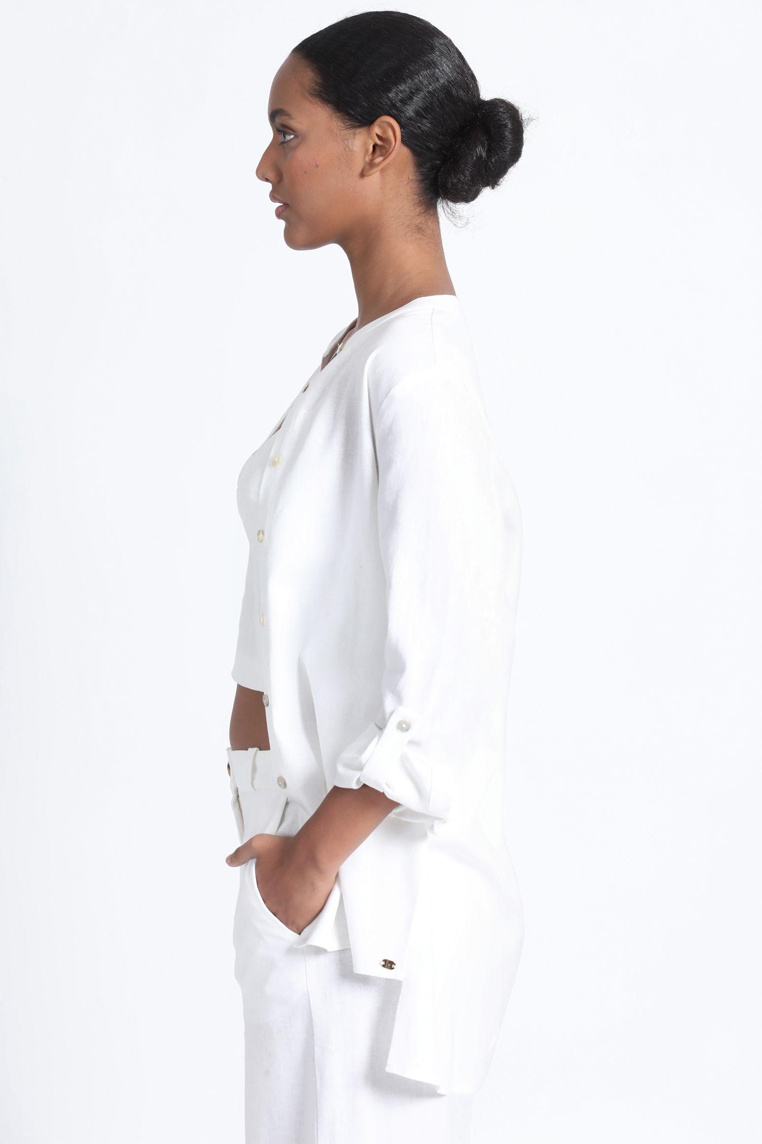 Camisa Larga Lino Mix Crudo Liola-3
