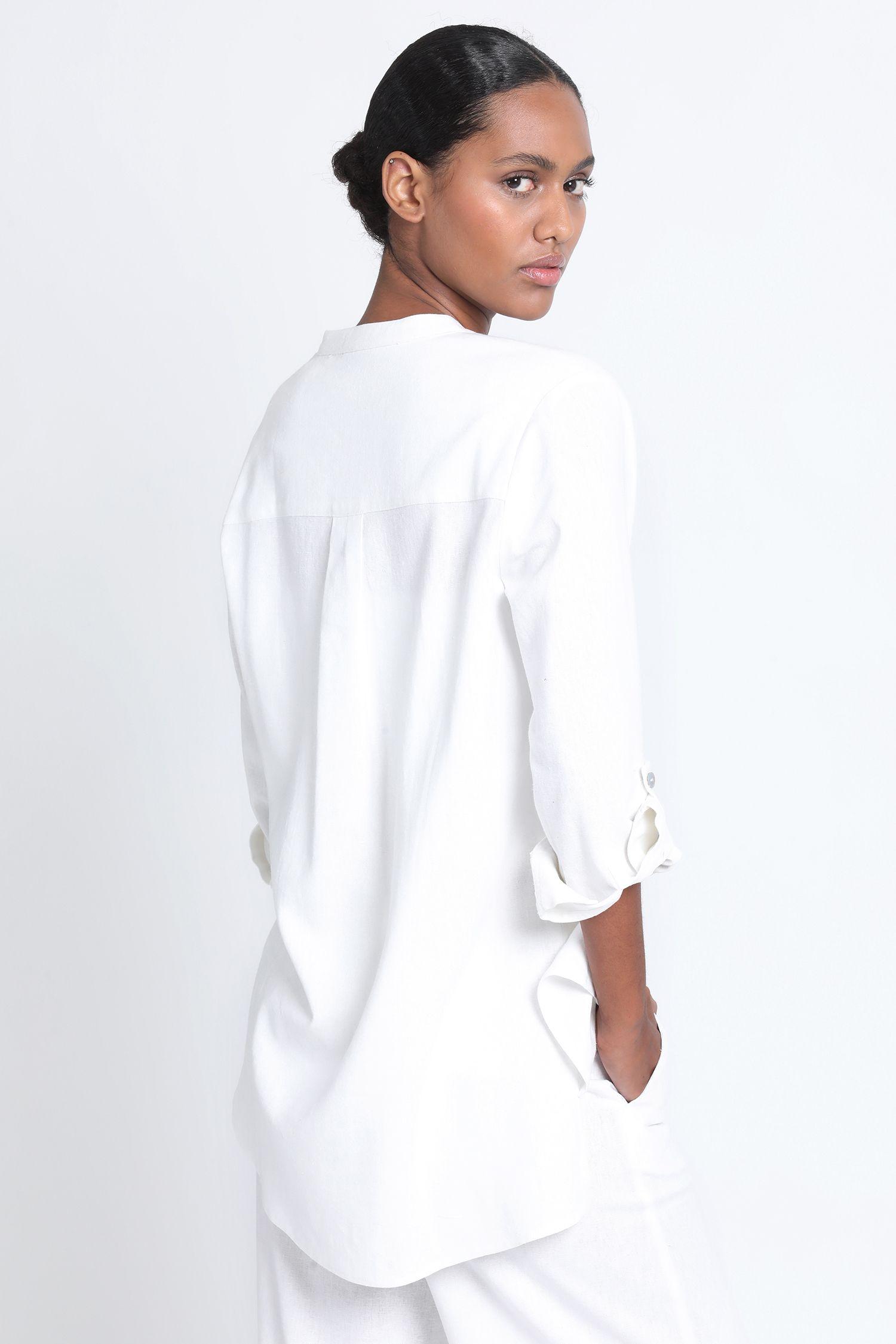 Camisa Larga Lino Mix Crudo Liola-5