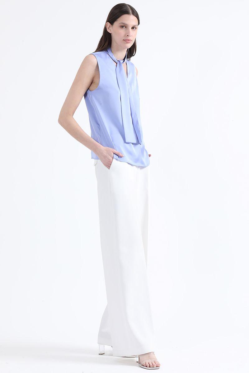 Blusa Satin Lazada En Cuello, Azul, Colección Italia Liola-1