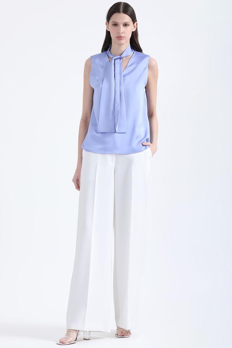 Blusa Satin Lazada En Cuello, Azul, Colección Italia Liola-5