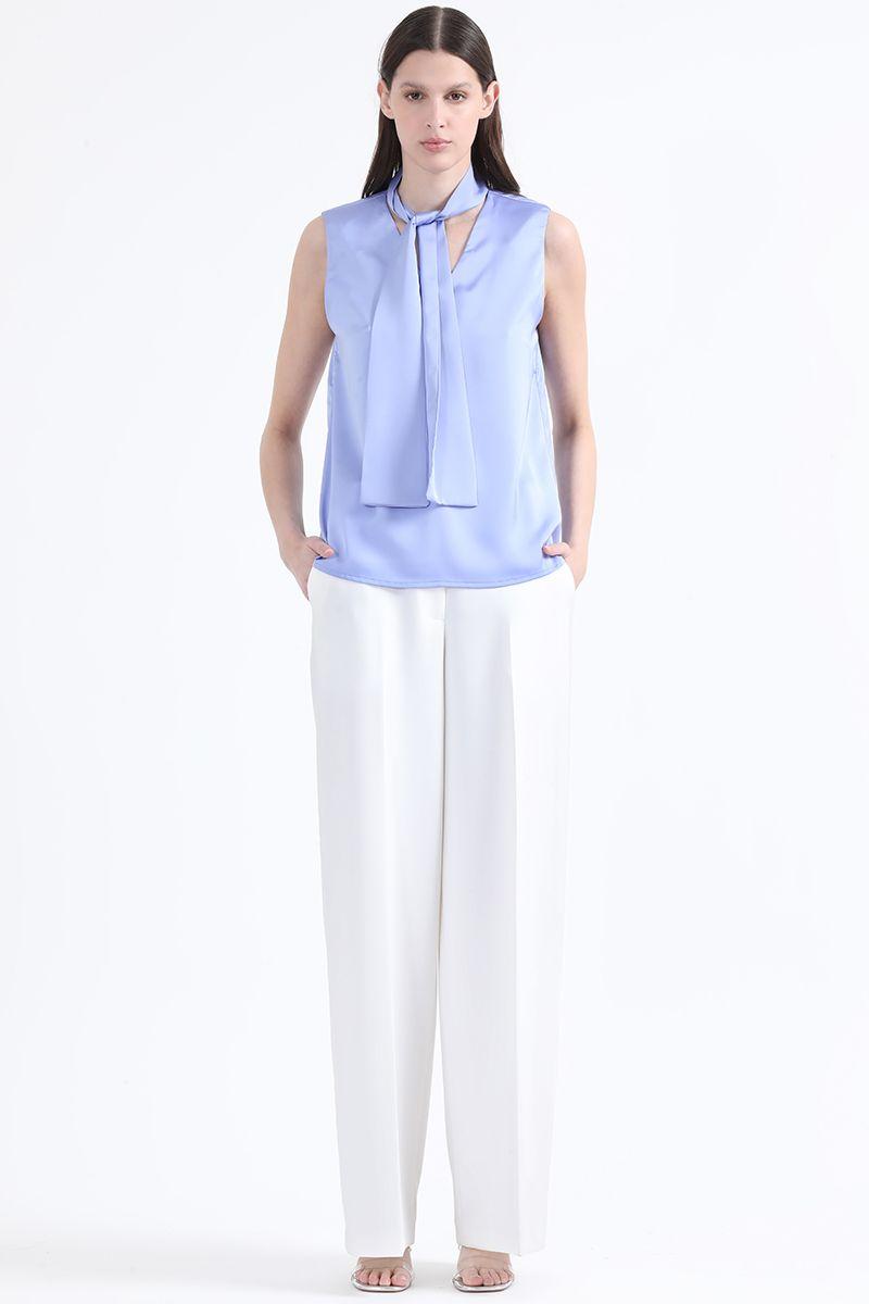 Blusa Satin Lazada En Cuello, Azul, Colección Italia Liola-6