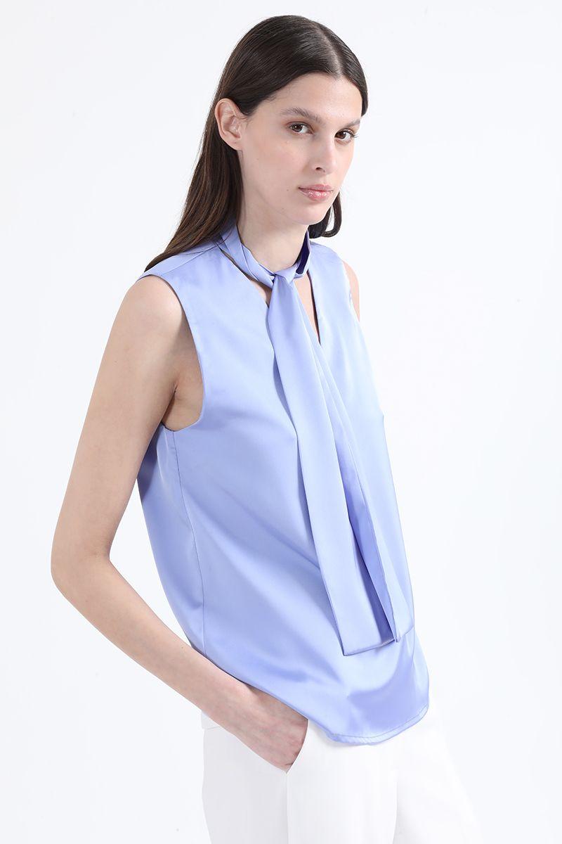Blusa Satin Lazada En Cuello, Azul, Colección Italia Liola-7