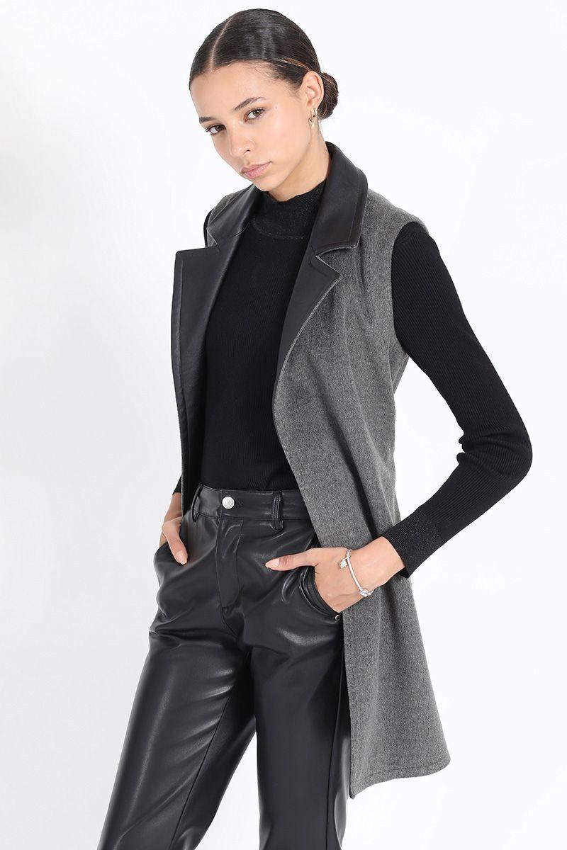 Chaqueton Sin Mangas, Muflon Melange Gris Liola-5