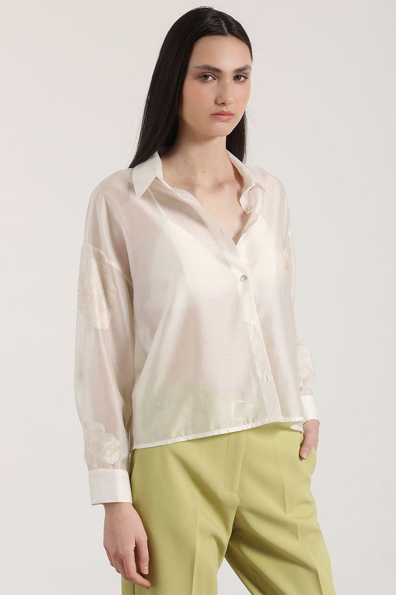 Blusa transparente bordado Liola mujer crudo-0