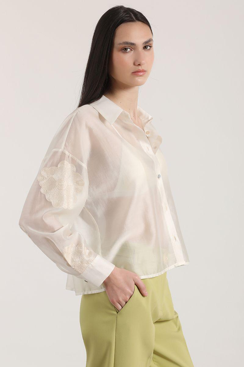 Blusa transparente bordado Liola mujer crudo-2