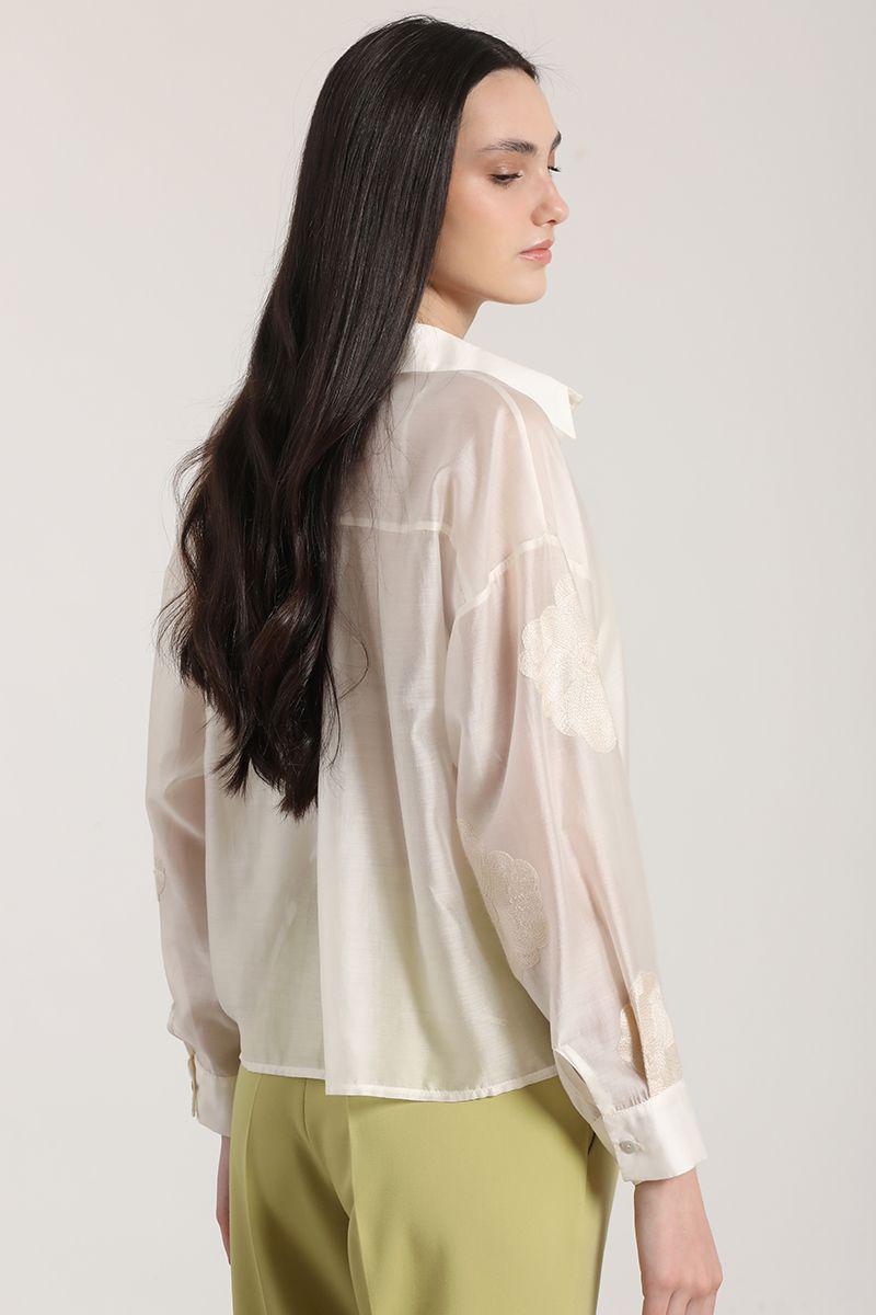 Blusa transparente bordado Liola mujer crudo-4