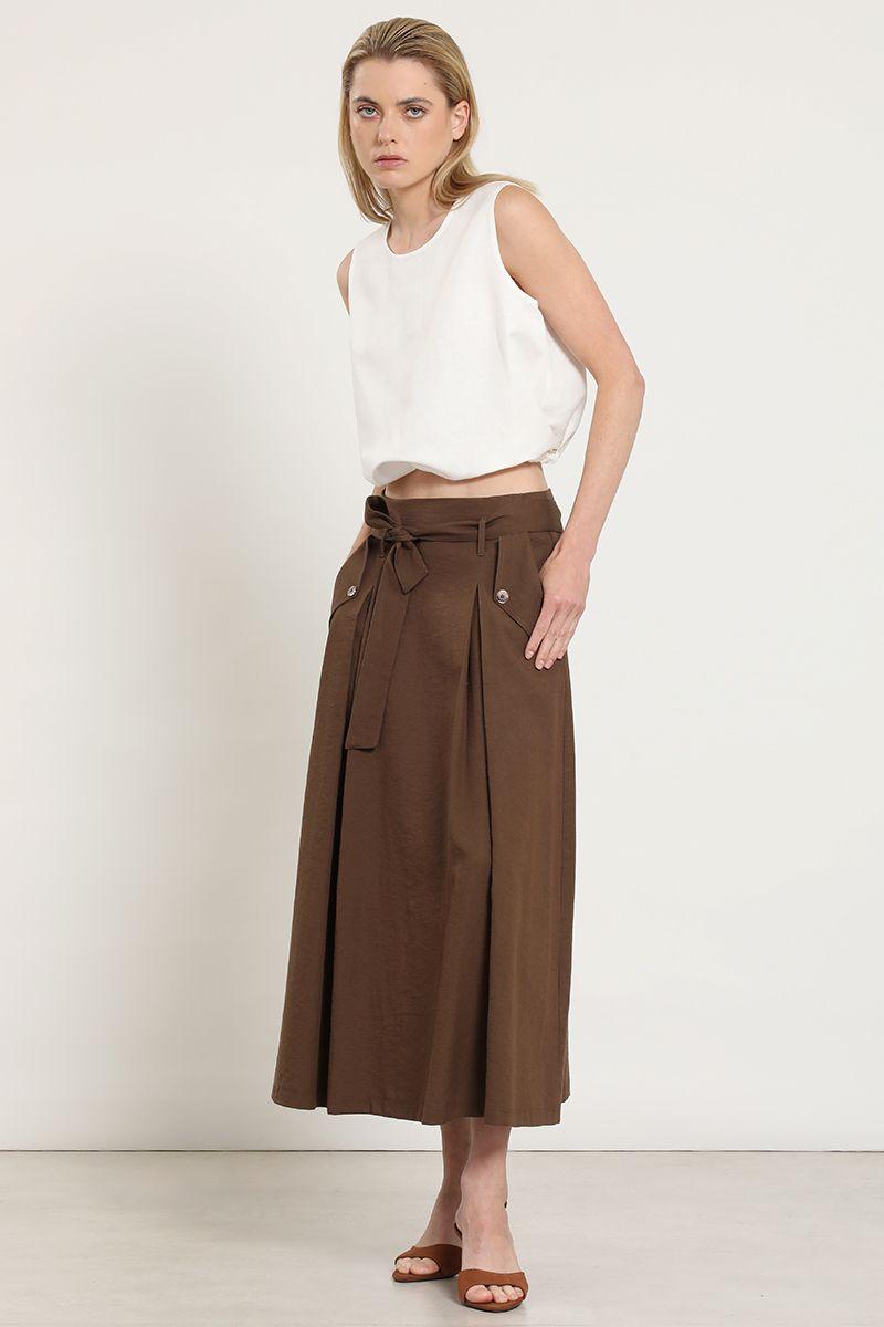 Falda midi lazada, chocolate Liola-2